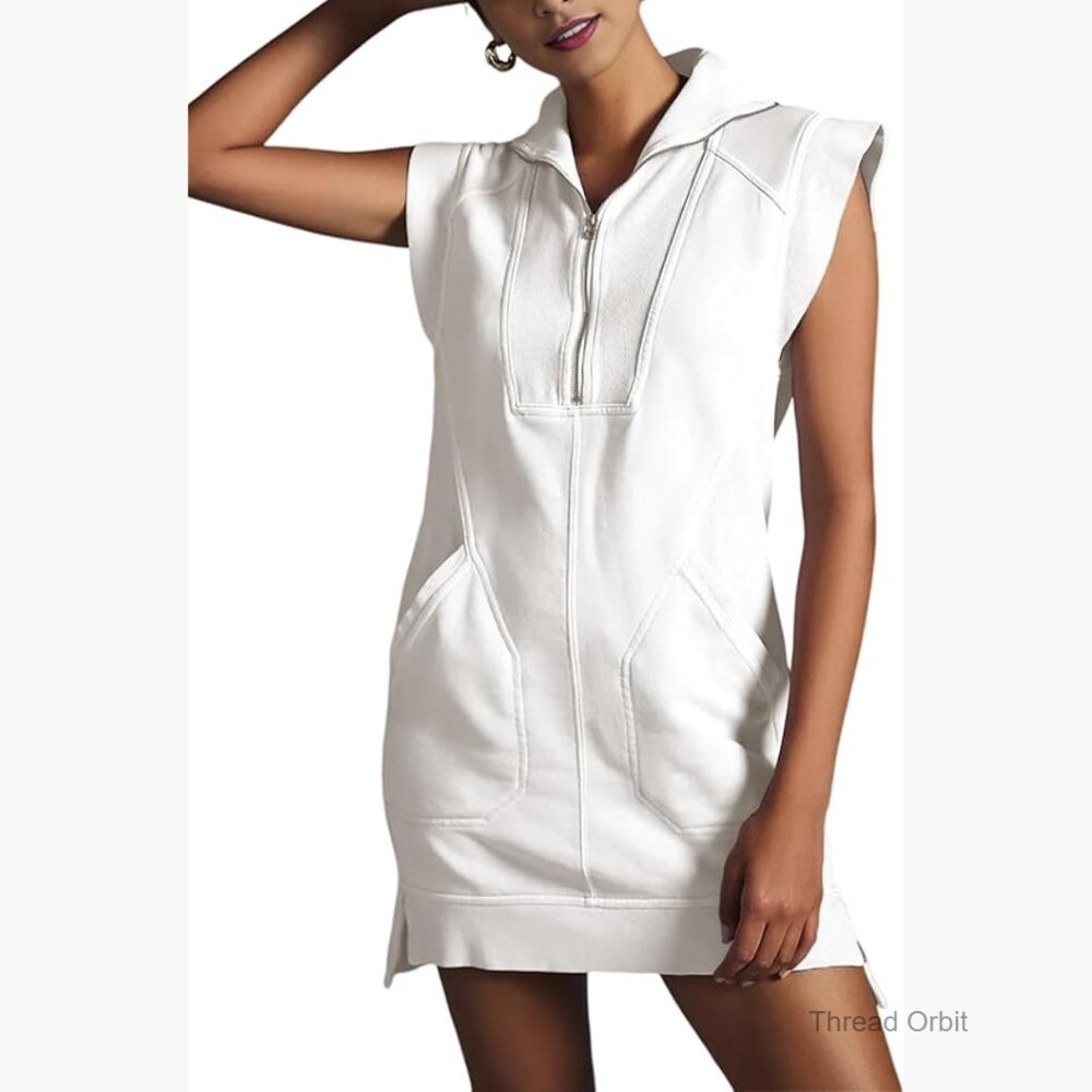 Half Zip Sleeveless Mini Dress Pullover Tunic Casual Summer Workout